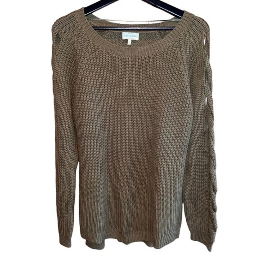 Lucky Brand Chunky Knit Sweater‎ Cut Outs Olive Size M